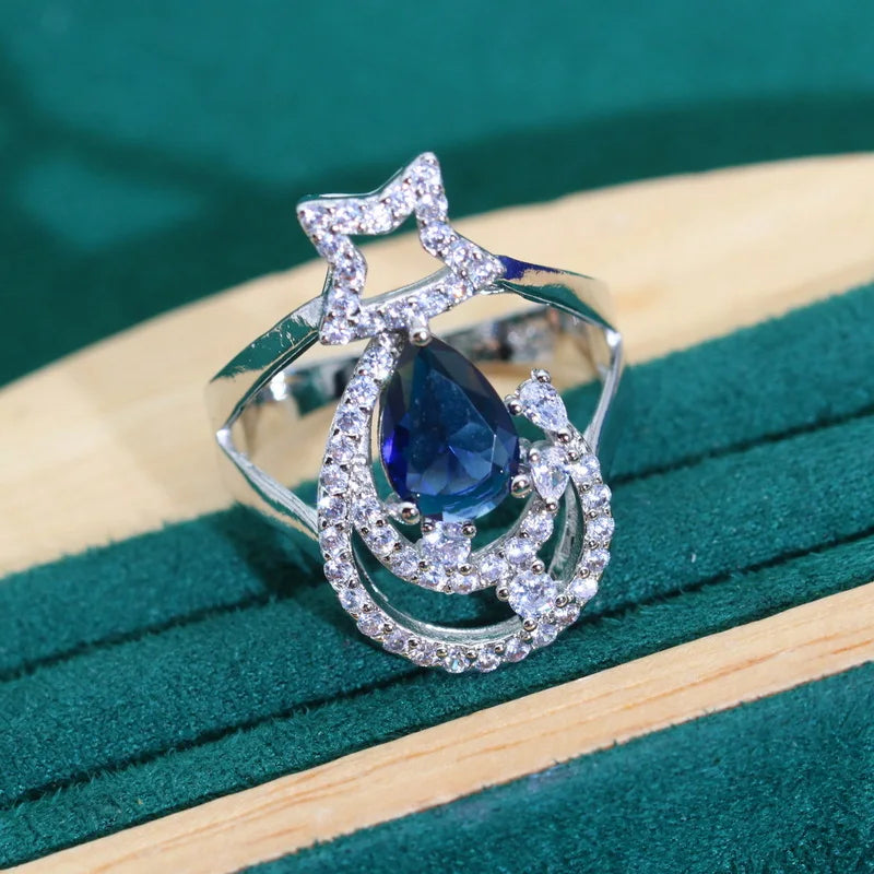 XOTICA Blue Zircon 925 Silver Bridal Jewelry Set for Women Earrings Necklace Pendant Ring Bracelet for Wedding Party Birthday Gifts
