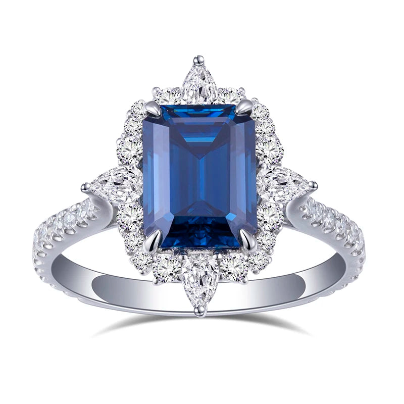 Gemfiori Messi Jewelry 14k White Gold Lab Grown Sapphire Luxury Ring
