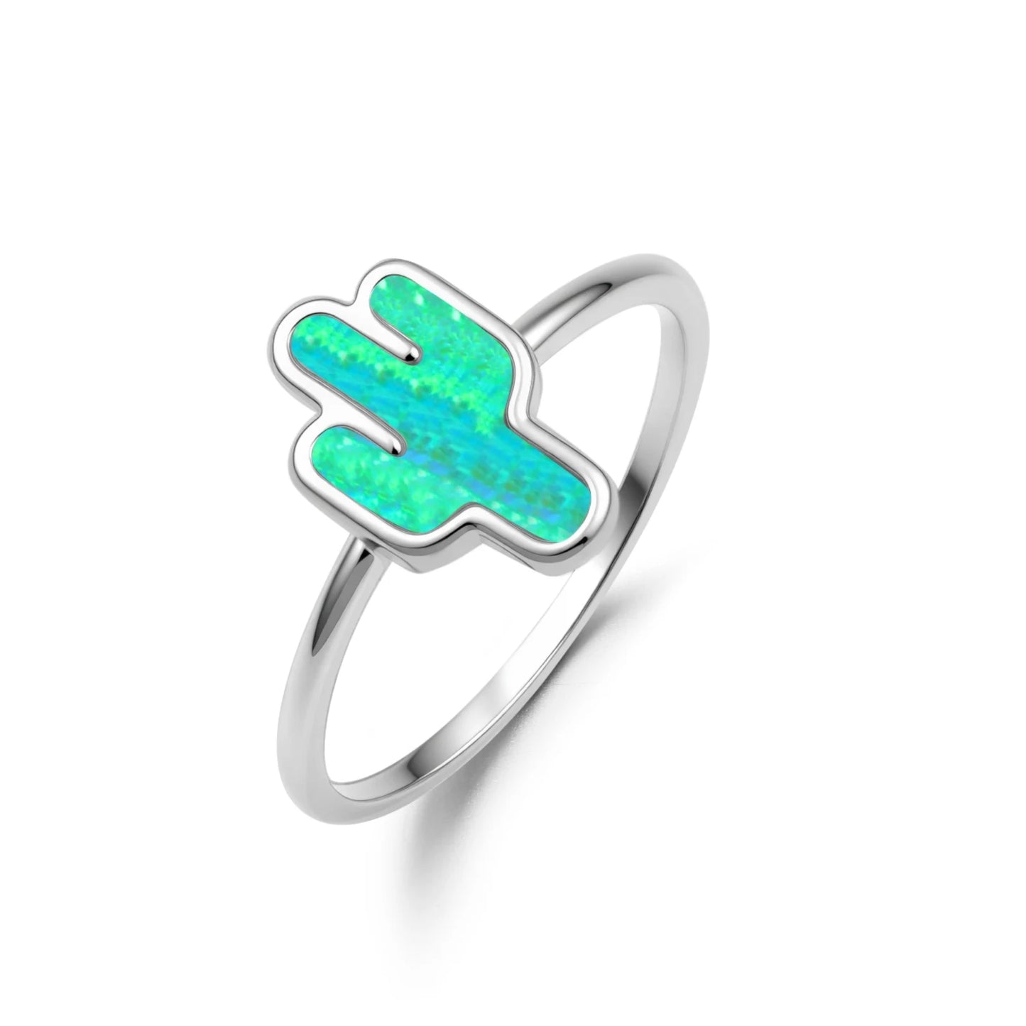 Cactus Ring | Iridescent Gem Inlay Band | Modern Silver/Gold Plated Women's Trendy Fashion Jewelry