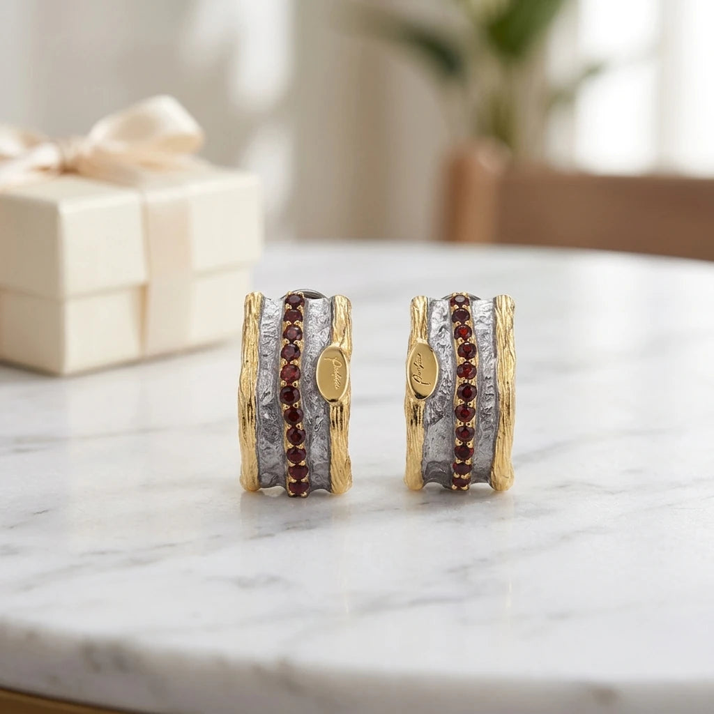 Arabia Design Garnet Stone 925 Sterling Silver 18K Gold Plated Pendant Earrings for Wedding Gift Party