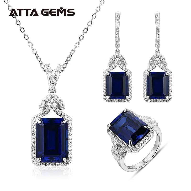 Fine Jewelry Synthetic Blue Sapphire Necklace Sets 2026 Trend America Gift Chain Party Figure Necklaces Pendant for Wedding