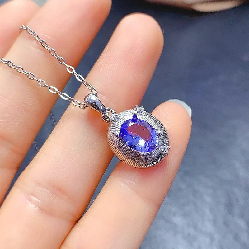 Gioiellieri Hot Popular 925 Sterling Silver Luxury Flower Shape Bohemian Bridal Wedding Natural Tanzanite Necklace Gold Rhodium Plated