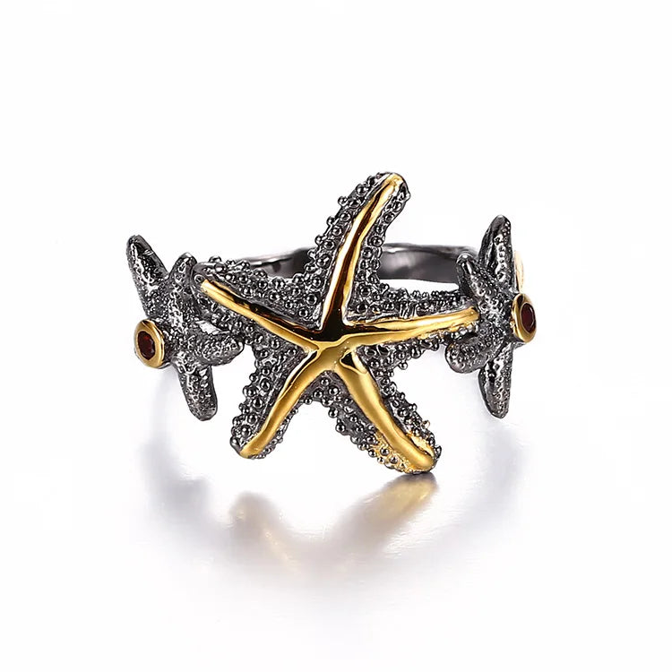 New Product Fashion Cute Pentagram Metal Crystal Sea Star Custom 925 Sterling Silver Ring