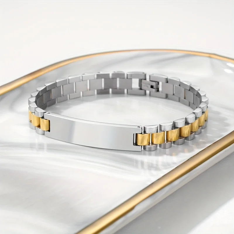 REBEL TD Hot Selling Custom Engraved ID Bar Bracelet, Waterproof Stainless Steel Watch Band Bracelet for Men