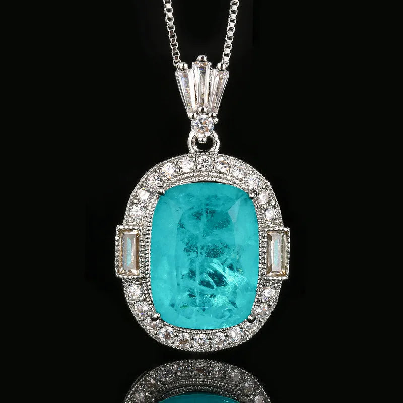 REDheart Women's Copper Inlaid Zircon Gold-Plated Flower Open Ring Simulation Paraiba Blue Fashion Necklace Pendant Set