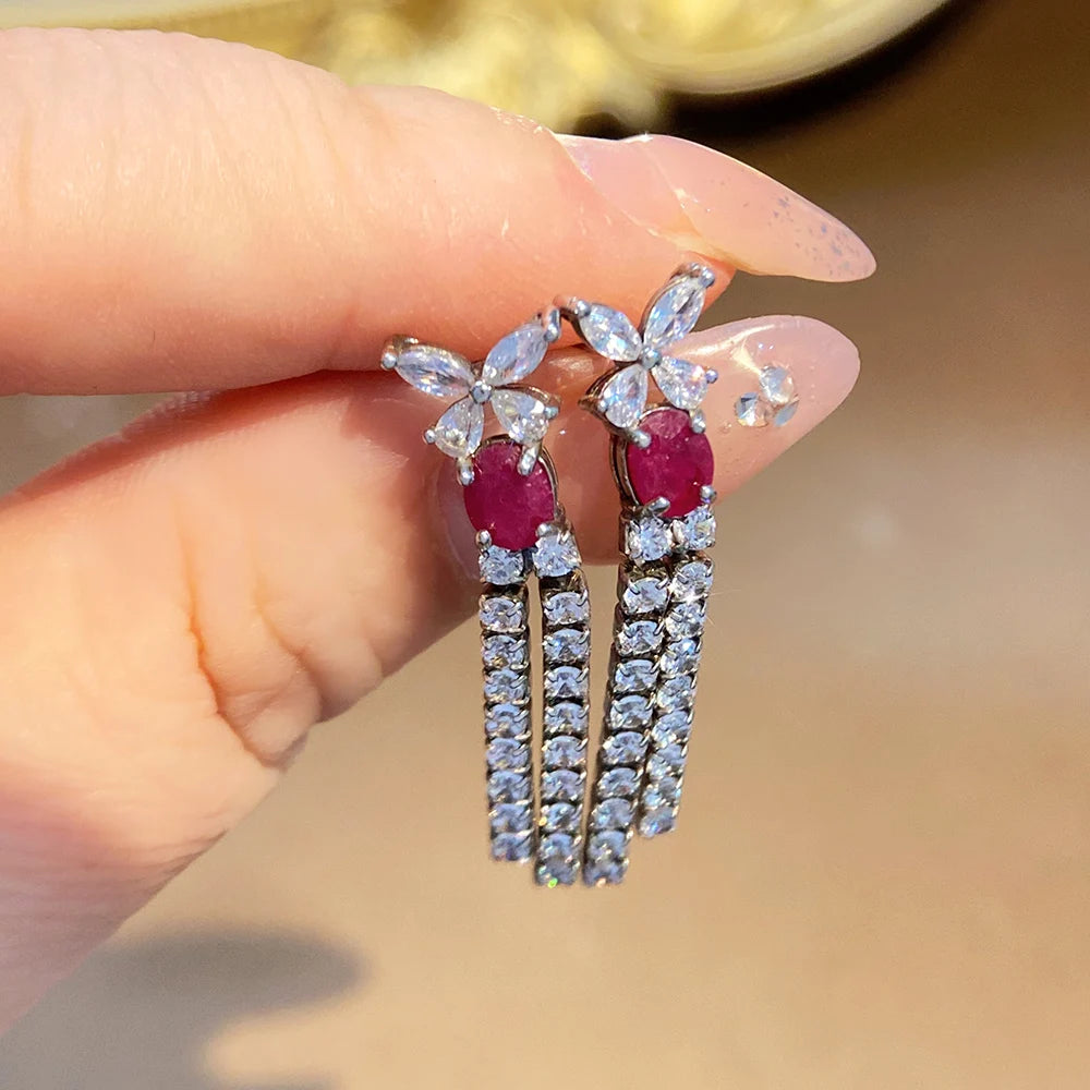 Gioiellieri Dainty Natural Ruby Drop Earrings 925 Silver Luxury Minimalist Claw Setting Yashiman Women's Third Party Appraisal