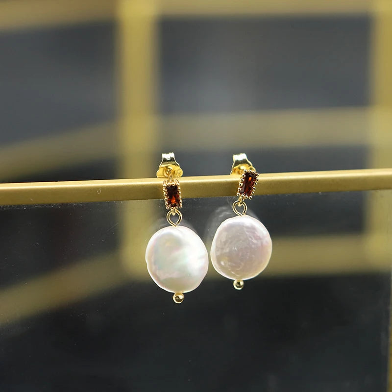 925 Silver High Sense Simple Pink Baroque Pearl Elegance Drop Earrings White Zircon for Women Fashion Wedding Jewelry
