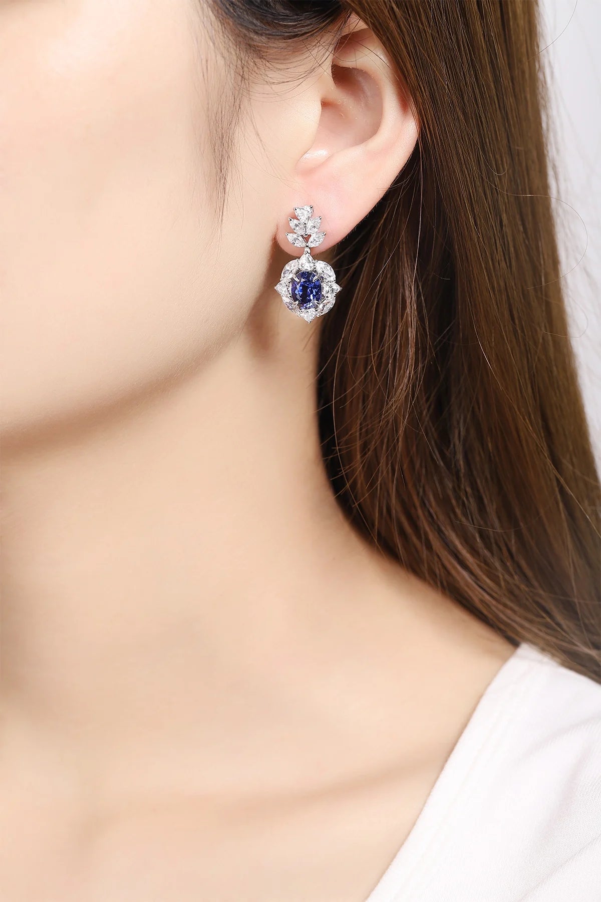Gemfiori Anster High Quality S925 Lab Grown Sapphire Earring Stud Dainty Gemstone Stud Earrings for Women Daily Wear Gift