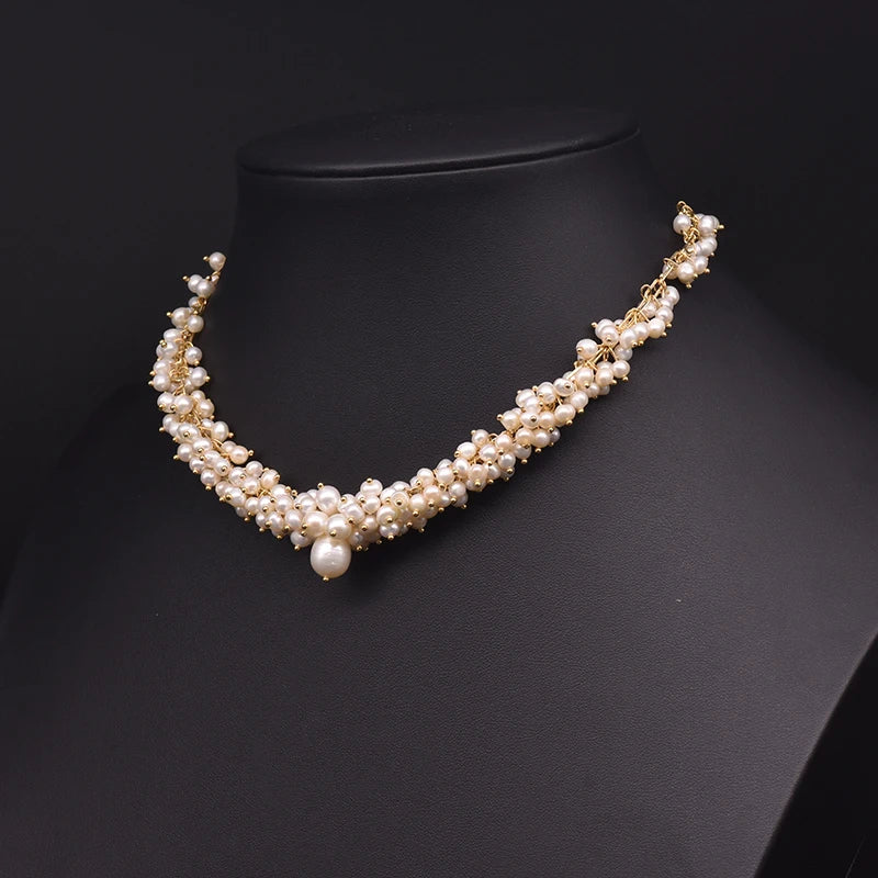 GLSEEVO Natural Freshwater Pearl Charm Chokers Necklaces for Women Wedding Trendy Gift Designer Luxury Jewelry