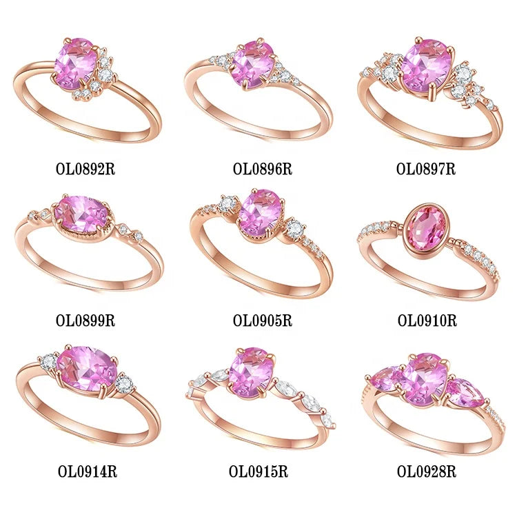 Gemfiori Abiding Delicate Trendy Women Jewelry Sterling Silver 925 Rose Gold Plated Ring Lab Grown Pink Sapphire Gemstone Rings