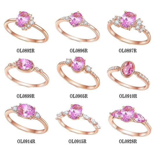 Gemfiori Abiding Delicate Trendy Women Jewelry Sterling Silver 925 Rose Gold Plated Ring Lab Grown Pink Sapphire Gemstone Rings