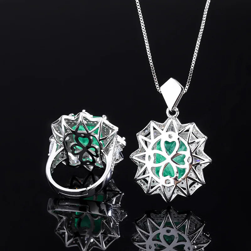 Gemfiori Luxury Zircon Pendant Ring Niche Design Fashionable Women's Jewelry Set