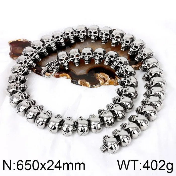 REBEL European American Hip Hop Skeleton Men's Stainless Steel Skeleton Chain Ghost Head Necklace Creative Personality Bracelet