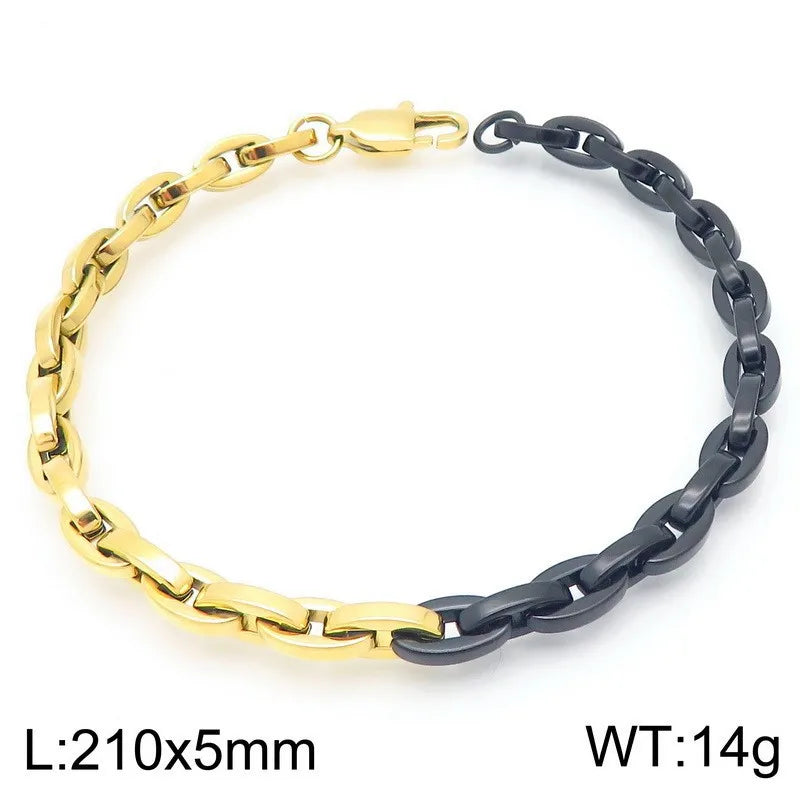 Kalen Fashion Personality Stainless Steel Necklace for Men Women Black Gold Plated Chain Bracelet Jewelry Set