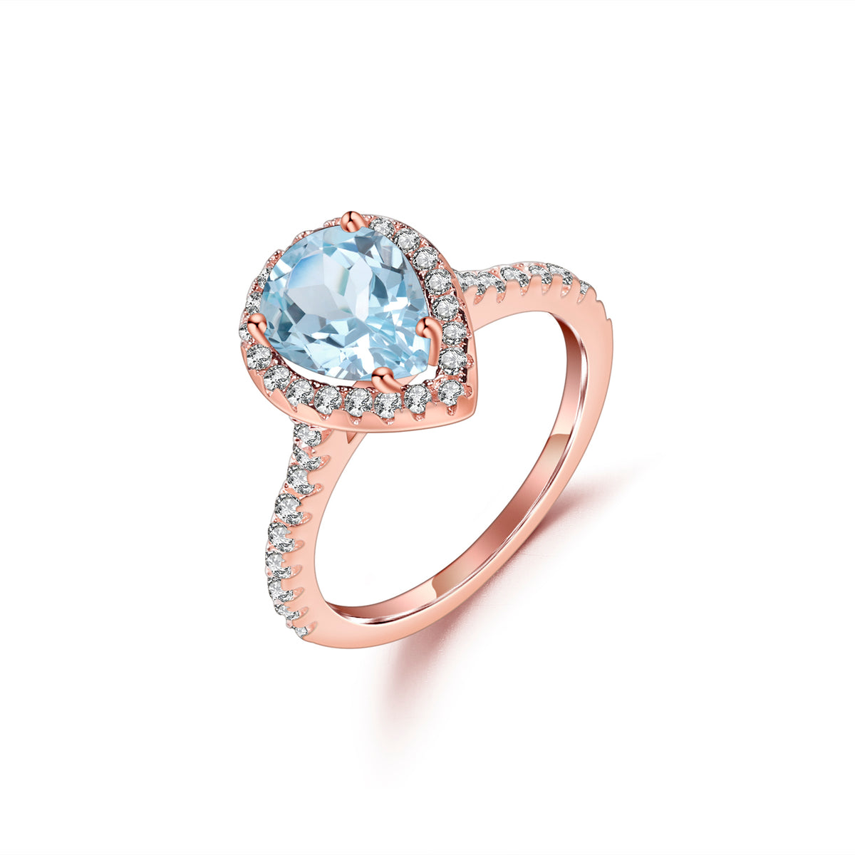Gemfiori KH076 Abiding Hand Made Pear 5*7MM Natural Stone Jewelry 925 Sterling Silver Gold Plated Amethyst Sky Blue Topaz Halo Ring