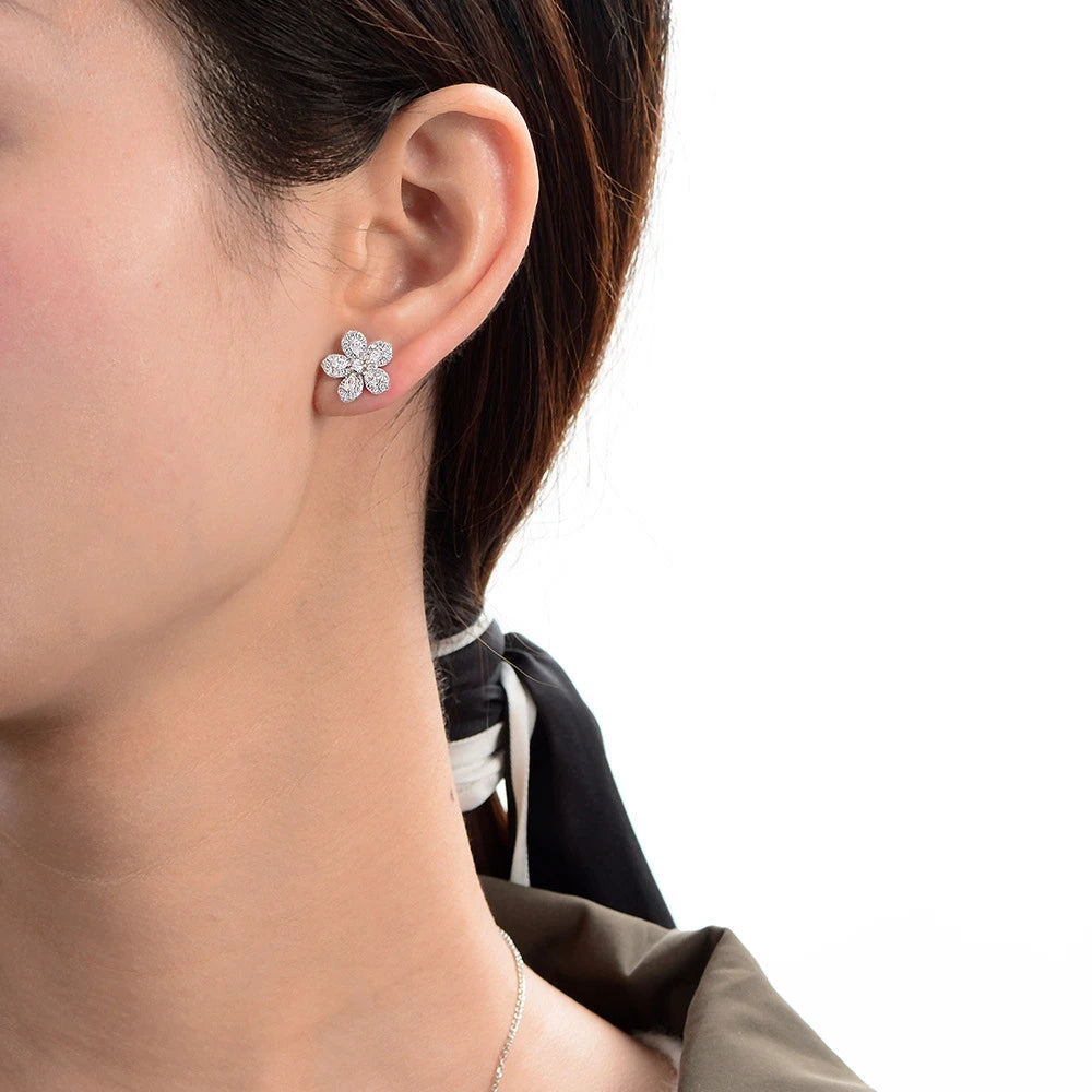 MUSHAN Jewelry Factory New S925 Water Drop 2*3 Earrings for Women Simple Korean Style Floral Zirconia Stud Earrings Cross Border