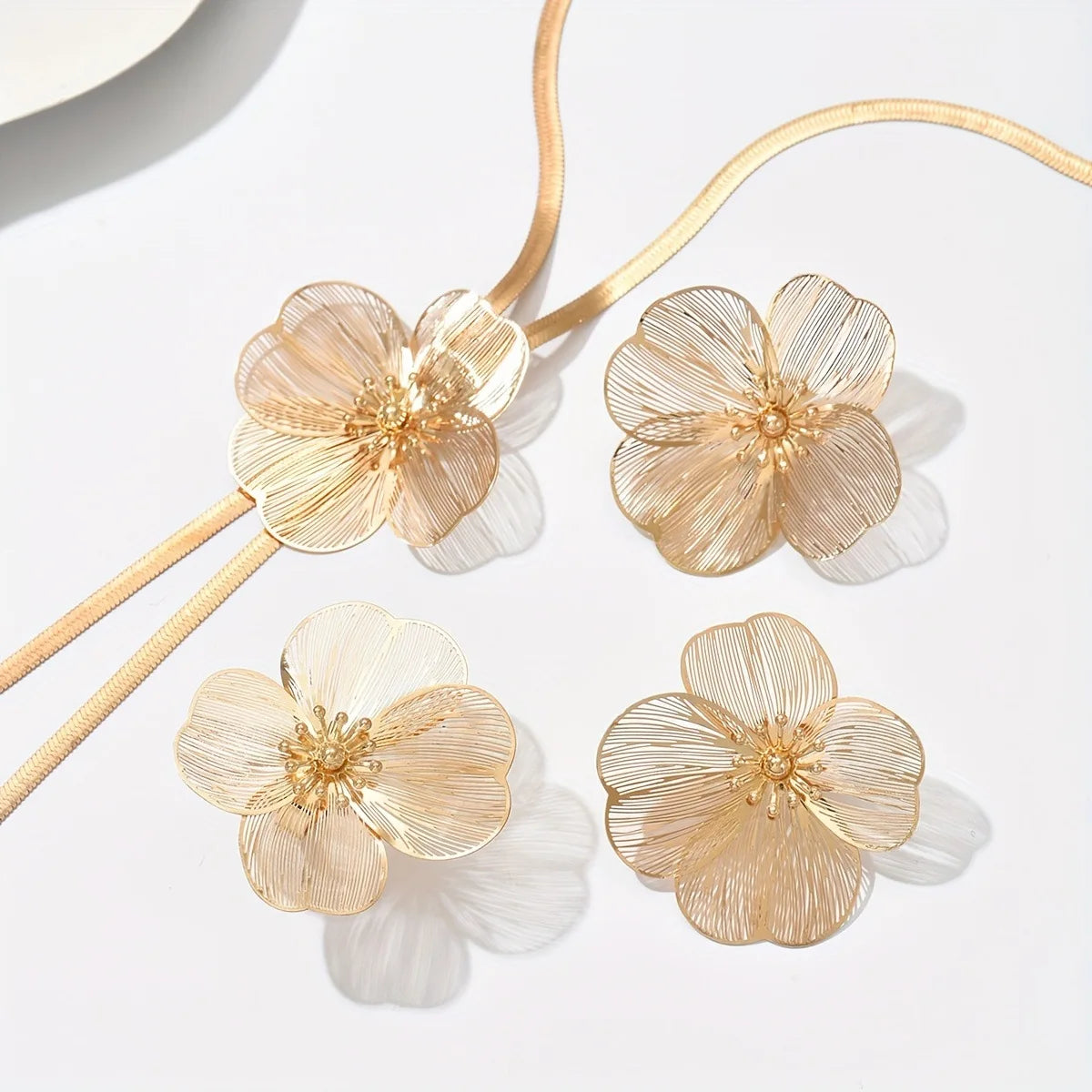 Gold & Silver Hollow Flower Open Arm Bracelet | Sculptural Statement Fashion Bangle