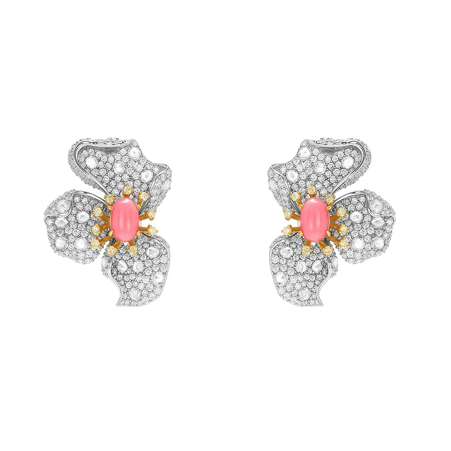 MUSHAN 925 Sterling Silver Luxury High Carbon Diamond Pink Conch Beads Flower Stud Earrings for Women's Anniversaries Gifts