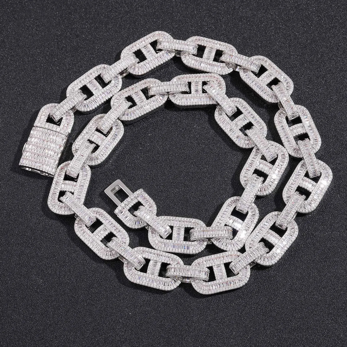 NEWLiFE BiG-BOSS 15mm Baguette Moissanite Chain Necklace in Brass for Men | Designer Hip-Hop Jewellery