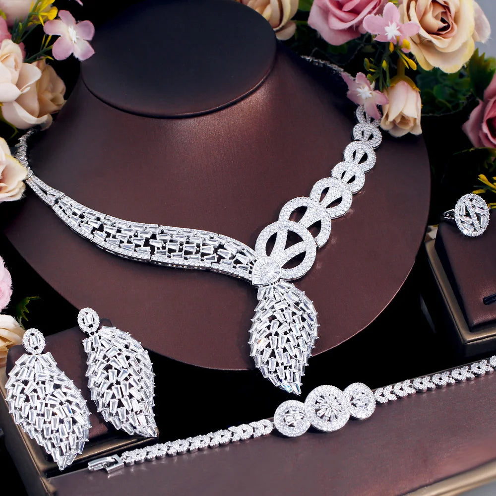 Sparking White Cubic Zirconia African Middle East Chunky Luxury Bridal Jewelry Set for Women Wedding Engagement Dress Accessory