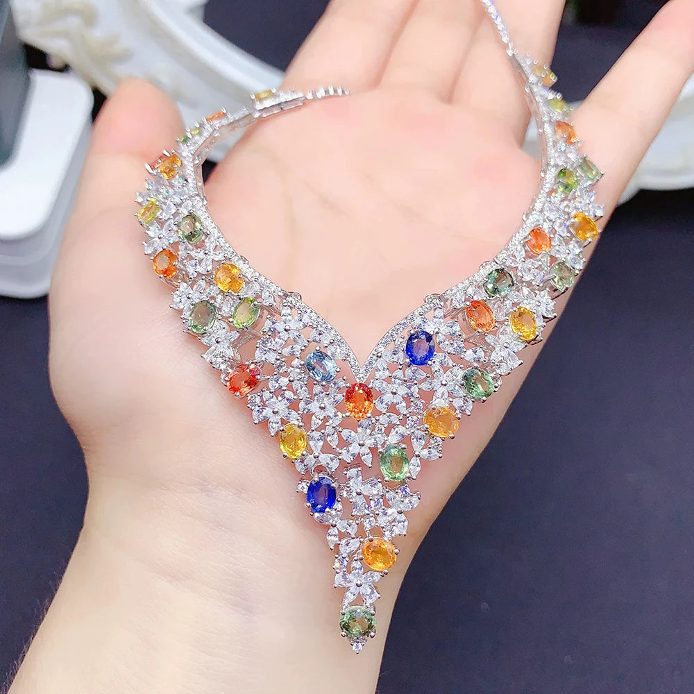 New Design Rose Gold Plated Natural Fancy Colored Sapphire Fashion 925 Sterling Silver Fine Jewelry Engagement Pendant Necklace