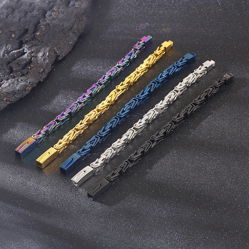 VIKING Byzantine Links Bracelet – 316L Stainless Steel Unisex 8mm Silver Gold Black Blue Rainbow