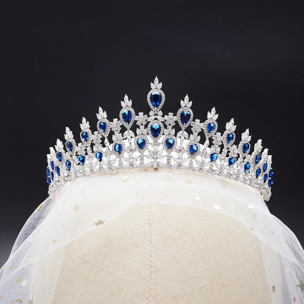 014129 Luxury Color Cubic Zircon Crystal Crowns for Women Tiara Queen for Wedding Bridal Headpiece Hair Jewelry Accessories