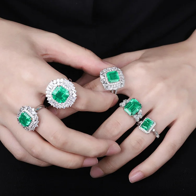 Gemfiori High-class Emerald Women Ring With Optional 9K/10K/14Kgold Women Jewelry Gift Lab Grown Emerald Gold Ring Customizable Style