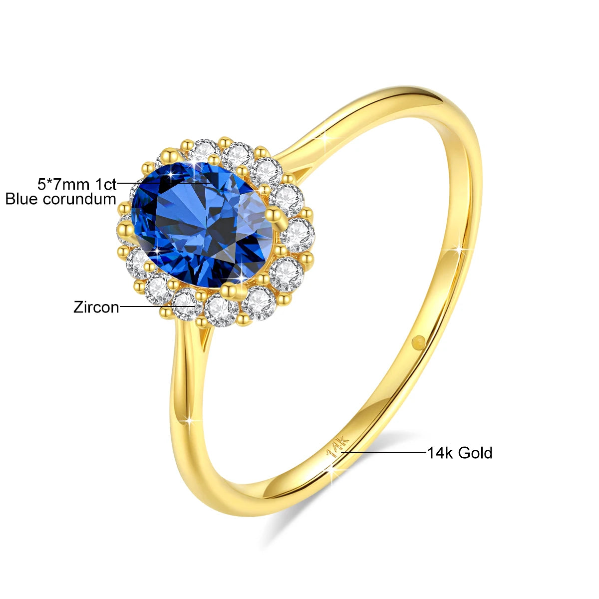 REDheart Fine Jewelry Corundum Sapphire Ruby Emerald Zircon Oval Gemstone Woman Engagement Wedding Halo Oro De 14 k Gold Hollow Rings