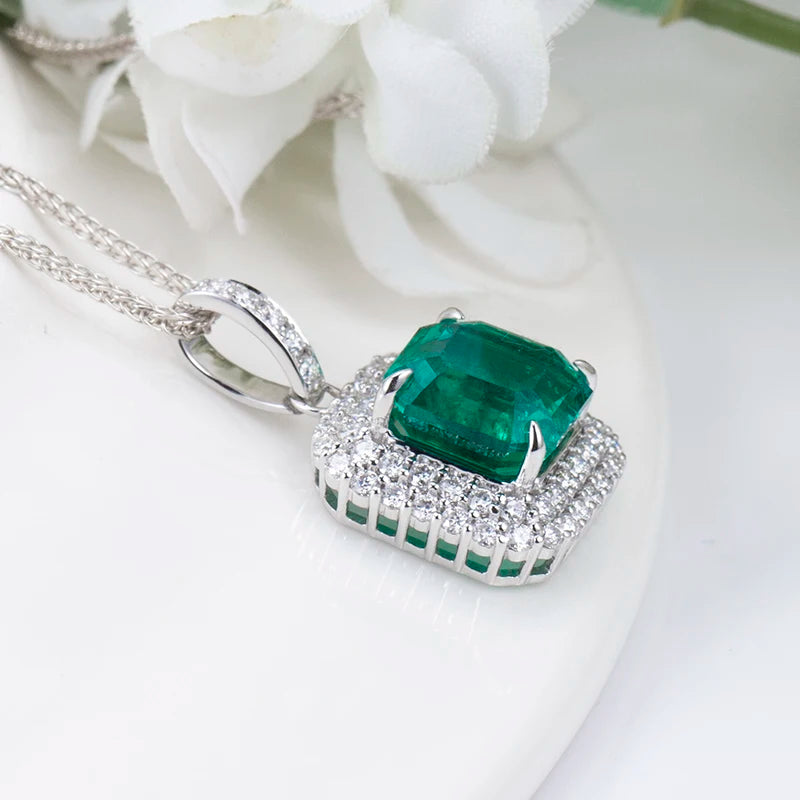Gemfiori Messi Jewelry MSN-610 18K White Gold Necklace Jewelry Lab Grown Emerald Necklace