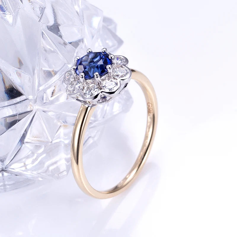 Messi Jewelry Custom Jewelry MSR-1546 9k Yellow Gold Engagement Ring Lab Grown Sapphire Ring
