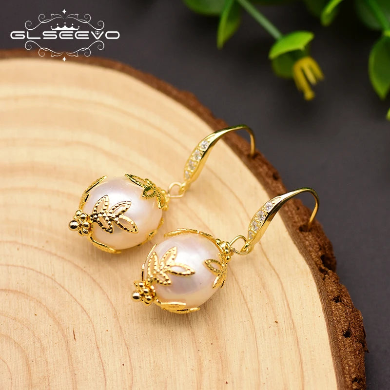 Natural Freshwater White Baroque Pearl Earrings For Women Handmade Earrings 925 Silver Jewelry earrings