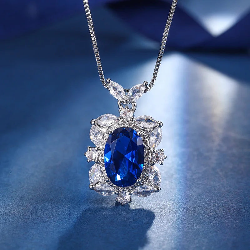 Gemfiori New High-end Design Jewelry Set Inlaid with Blue Zircon Pendant Ring Earrings European and American Luxury Jewelry