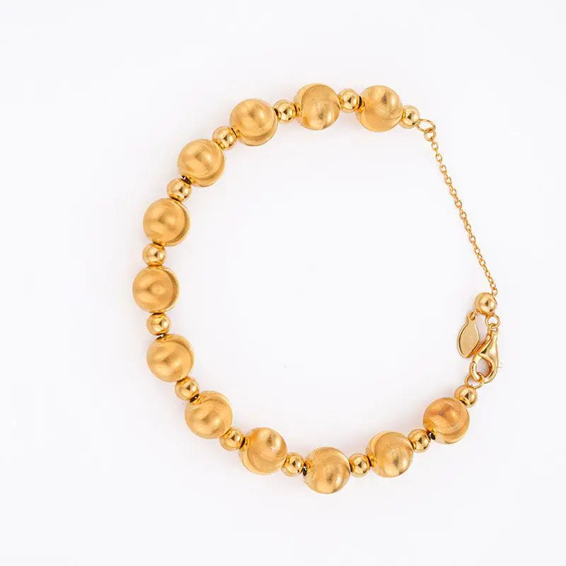 MuShan Jewelry Vintage Cat's Eye Brushed Beaded Bracelet Women Italian Gold-plated 925 Silver Wedding Gift