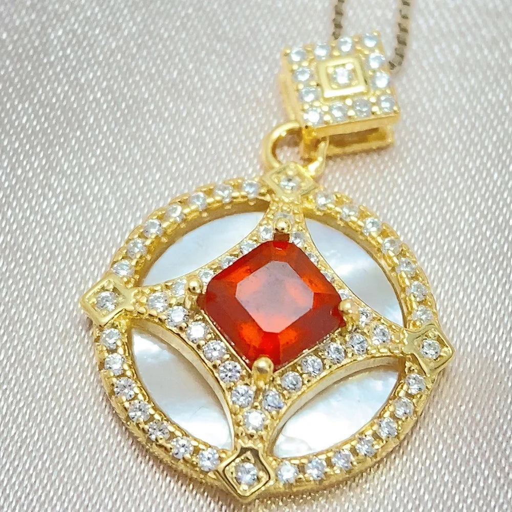 Gioiellieri Factory 925 Sterling Silver Garnet Pendant Necklace Rhodium Gold Plated Hexagon Cut Luxury Solitaire Fine Jewelry