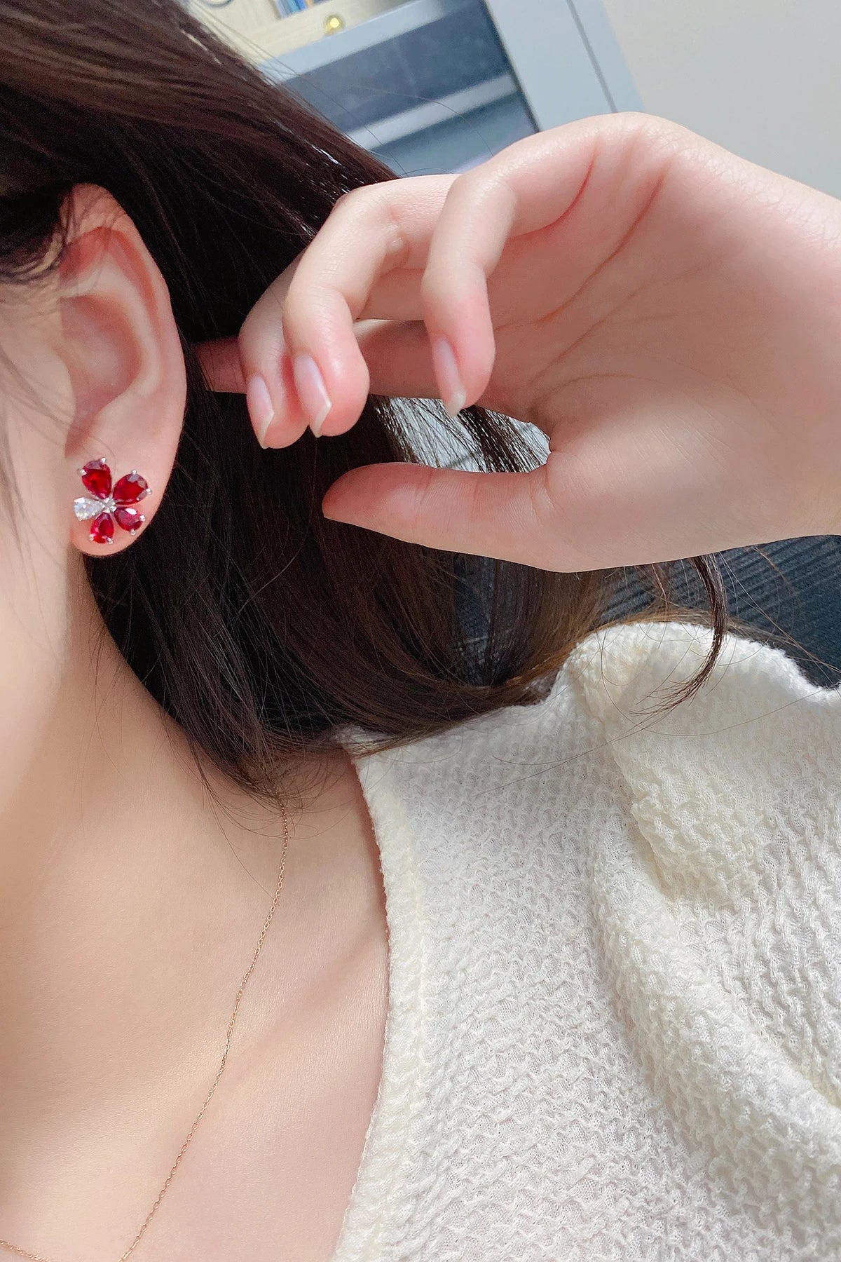 Gemfiori Lab Grown Ruby Earrings Women's Earrings Lab Made Ruby Earrings Lady Use