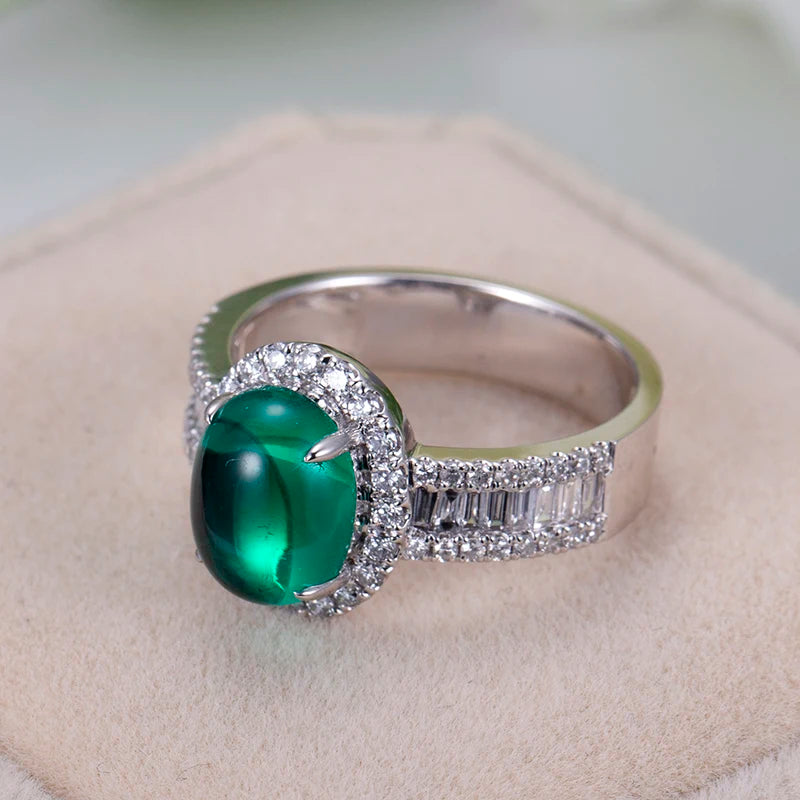 Messi Jewelry MSR-1045 Custom 18K Gold Lab Grown Emerald Ring for Women