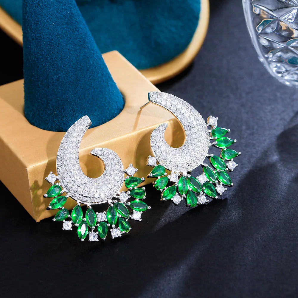 2023 Trend Fashion Symmetrical Statement Women's Cubic Zirconia Drop Earrings for Bridal Lady Holiday Party Jewelry Accessories