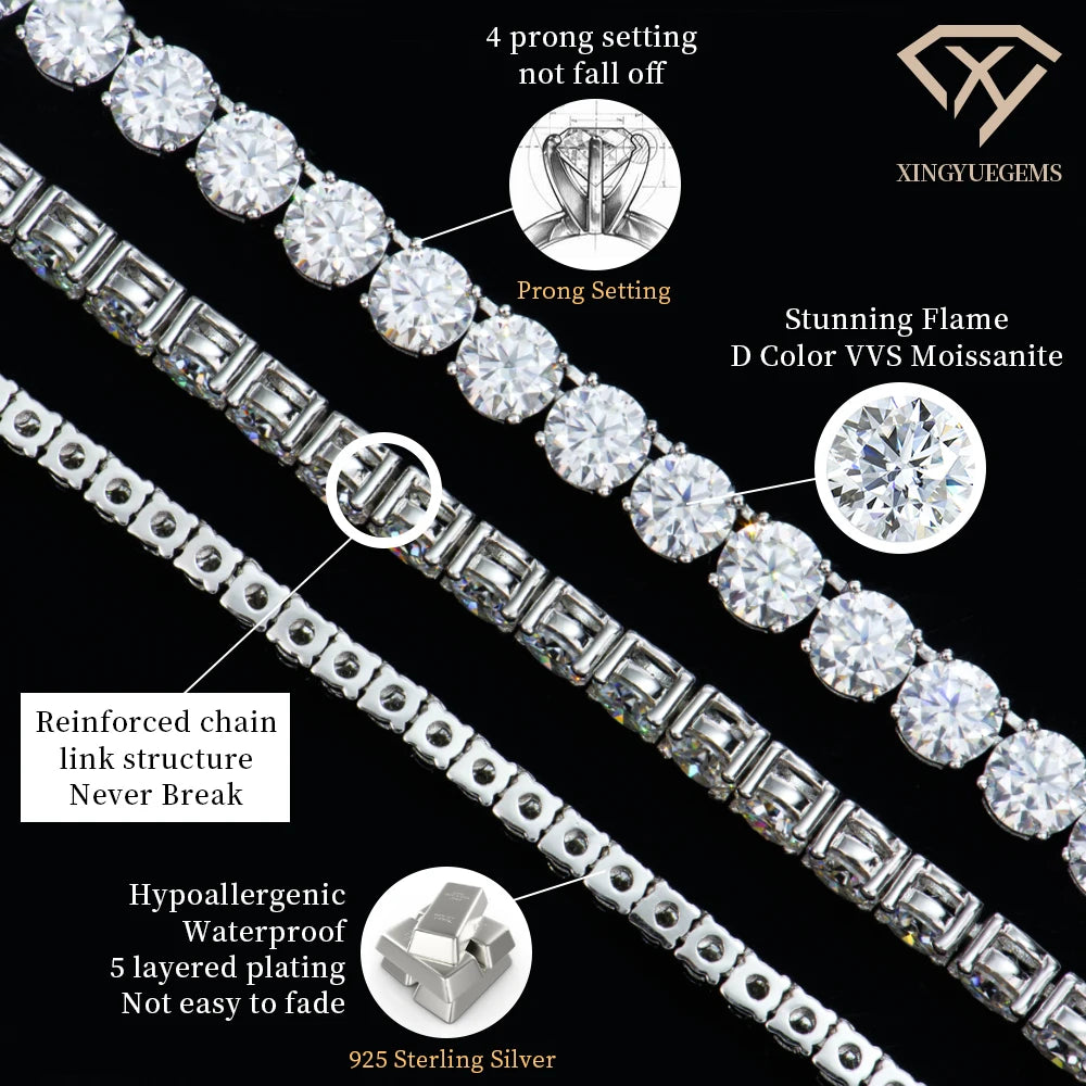 ArtistA 925 Sterling Silver GRA VVS. Iced Out 2-6mm Mossanite Diamond Tennis Bracelet Hiphop Trendy Jewelry for Men and Women Gift