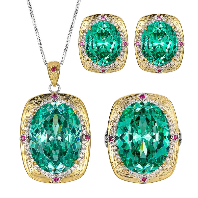 Gemfiori High Quality Exquisite Jewelry Simulation Bird's Nest Chipala Green Jewelry Light Luxury High-end Set