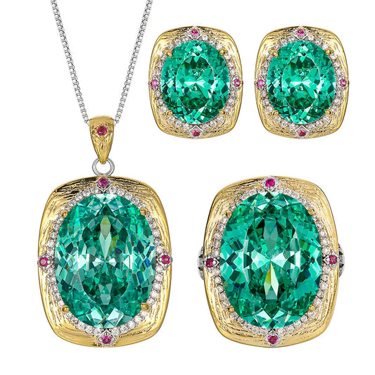 Gemfiori High Quality Exquisite Jewelry Simulation Bird's Nest Chipala Green Jewelry Light Luxury High-end Set