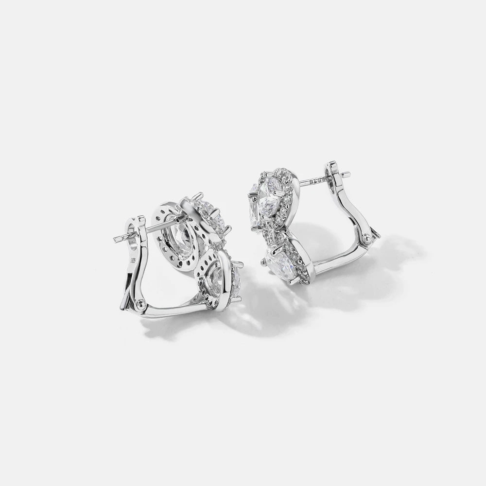 SILVERELLI High Carbon Diamond Stud Earrings | S925 Sterling Silver | White Gold Plated | Classic Geometric