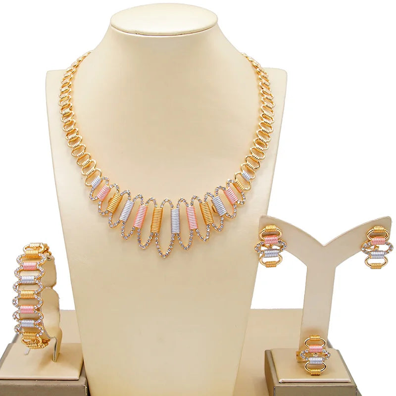 Zhuerrui Italy Designer Jewelry Sets 24K Gold Plated Dubai Valentine's Gift Wedding Pedant and Earrings Jewels SetsHD20073314
