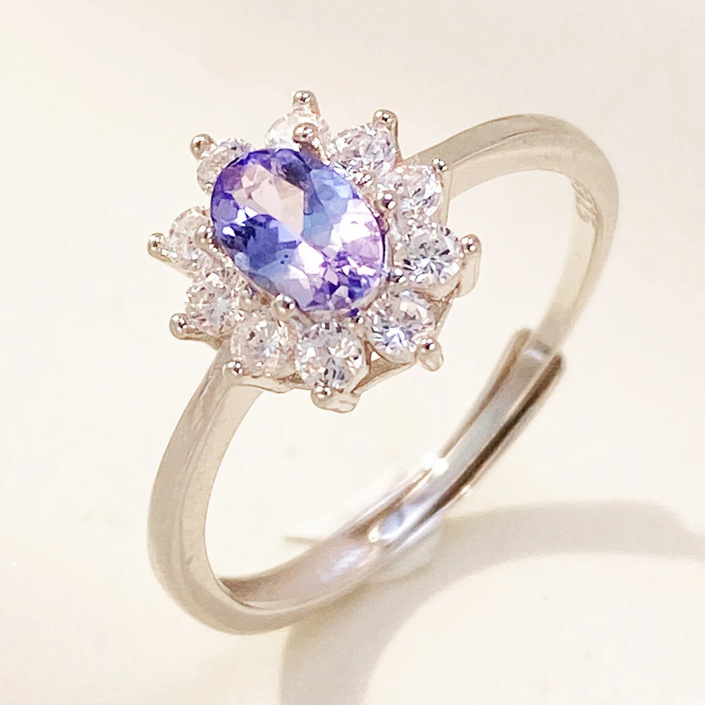 Natural Tanzanite Rings for Women 925 Sterling Silver Classic Rhodium Plated Engagement Fashion Jewelry