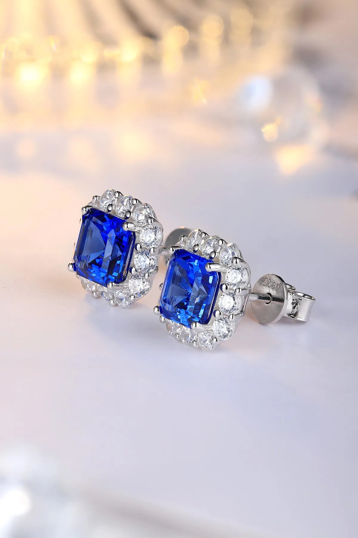 Gemfiori High Quality S925 Lab Grown Sapphire Asscher Cut Earring Stud Dainty Gemstone Stud Earrings for Women Daily Wear Gift