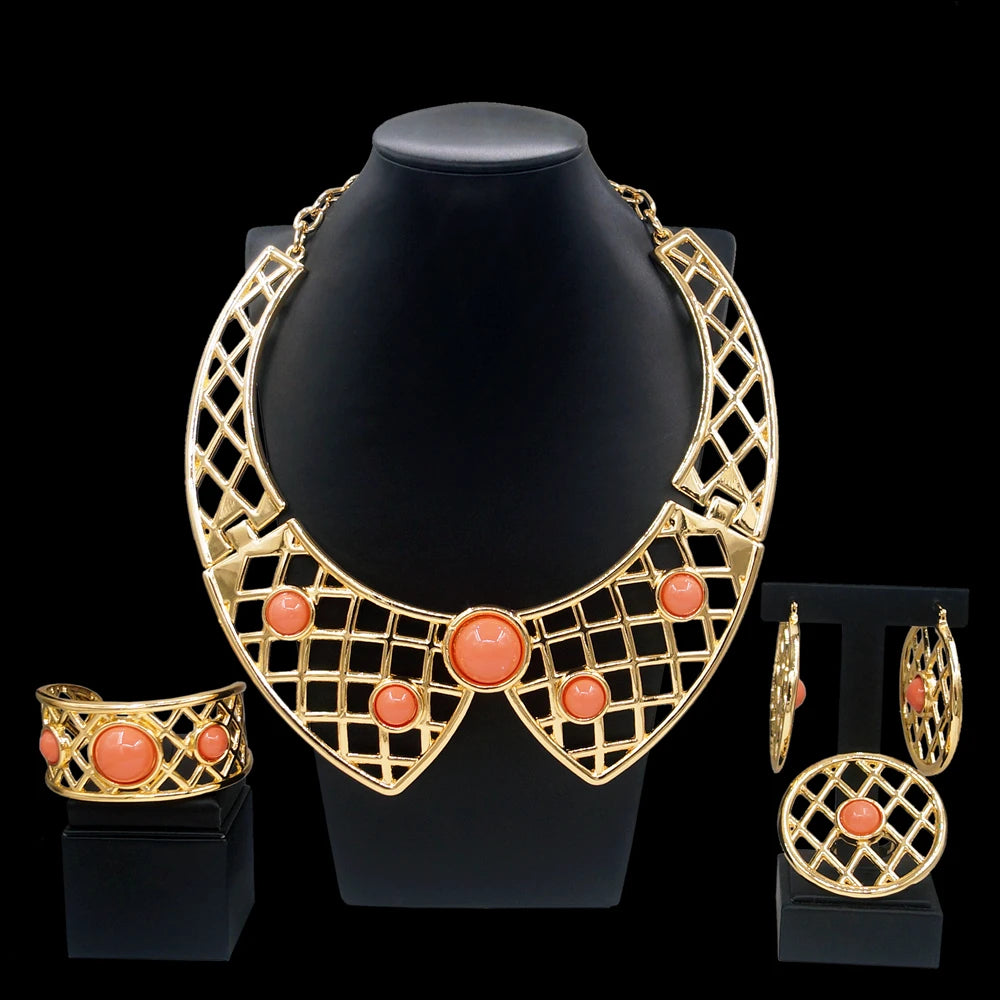 Zhuerrui Hot Sale Dubai Jewelry Sets Brazilian 18k Gold Plated Jewelry Sets Polished Glossy Craft Fashion Jewelry Sets H00611