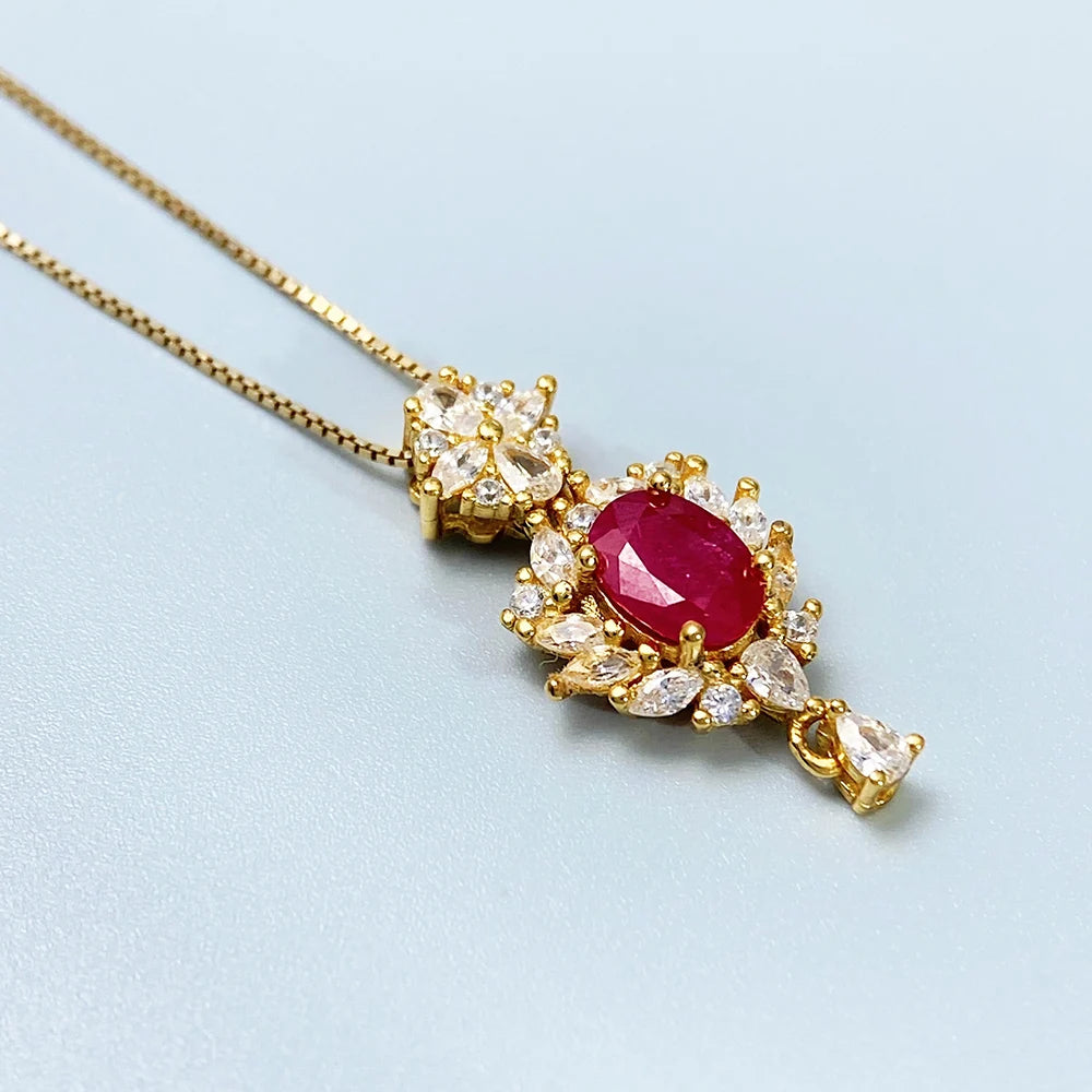 Gioiellieri 925 Silver Ruby Pendant with Natural Red Gemstone for Women July Birthstone Fine Jewelry Wedding Engagement Fashion Jewelry Gift