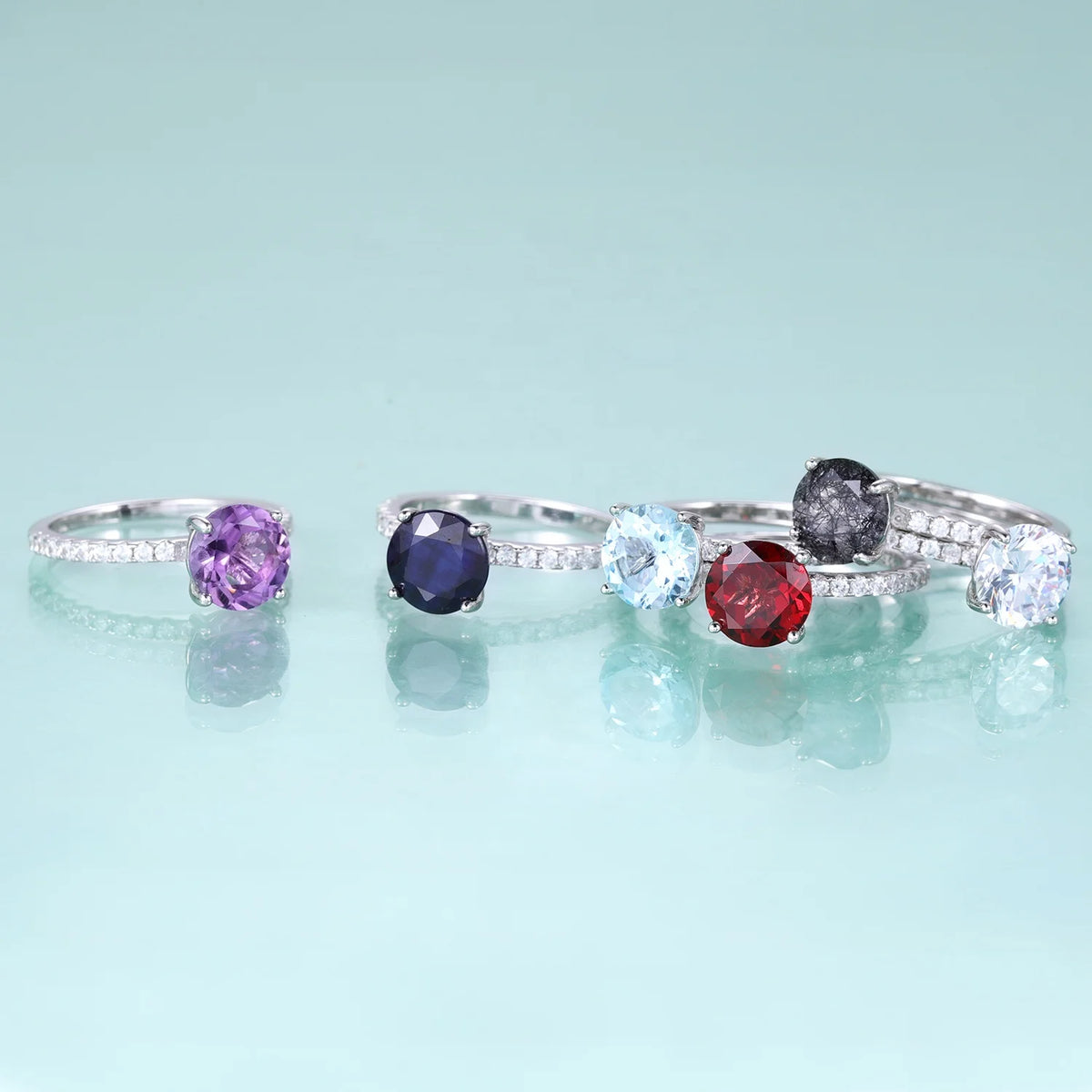 Gemfiori KH001 Abiding Jewelry Manufacturer Big Stone Round 8MM Natural Gemstone 925 Sterling Silver Women Engagement Wedding Rings