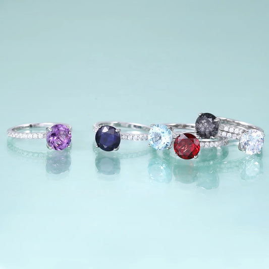 Gemfiori KH001 Abiding Jewelry Manufacturer Big Stone Round 8MM Natural Gemstone 925 Sterling Silver Women Engagement Wedding Rings