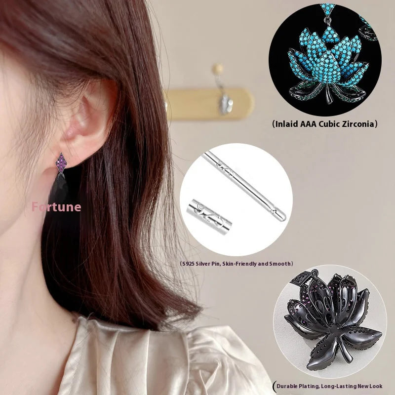 ArtistA Luxury High-Grade Needle Heavy Industry Zircon Multi-Layer Lotus Drop Earrings Fashion Accessory